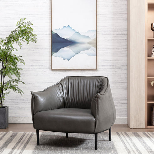 Kadar Leather Barrel Chair-Grey Modern Leather Chair | Accent Chairs | Kinwell Furniture | Barrel Chairs